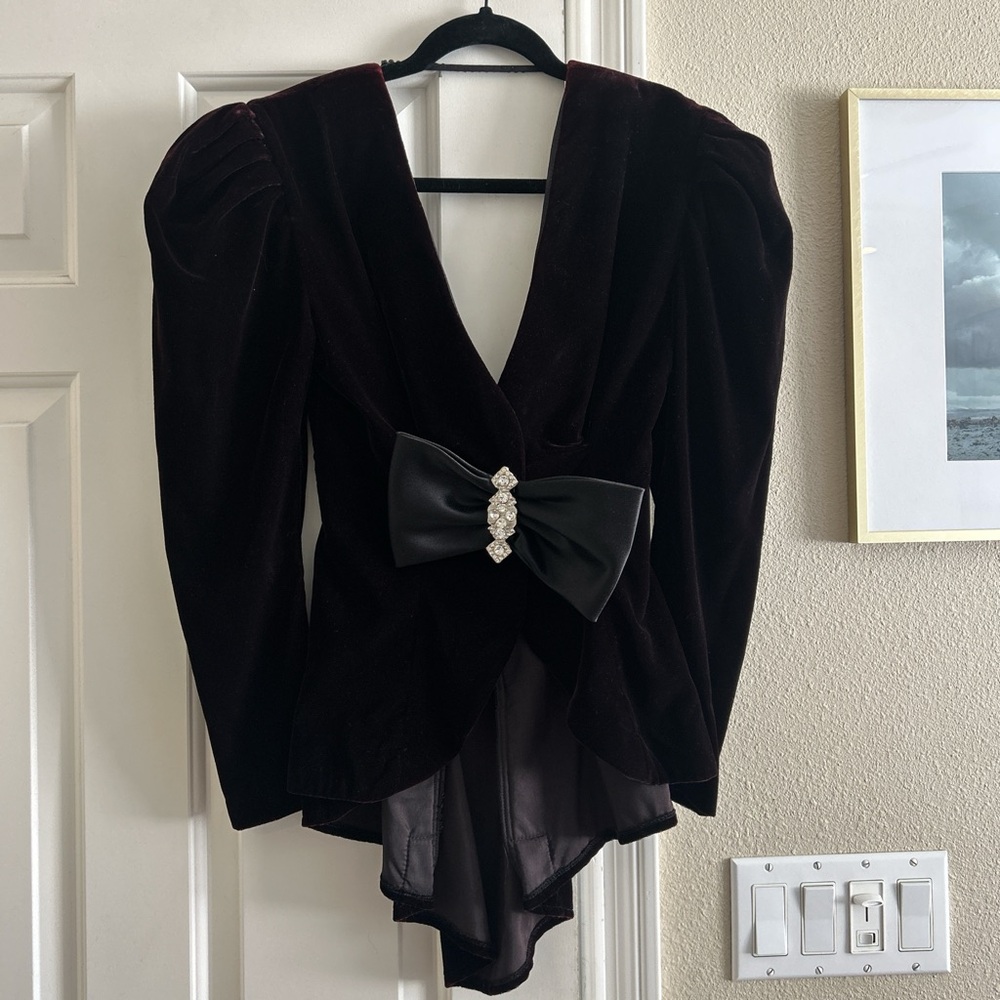 Vintage Black Velvet Blazer with Bow Detail